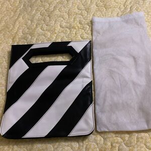 Armani Exchange Black and White Striped Leather Bag